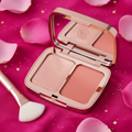 Highlighter and Blush Duo compact on pink background