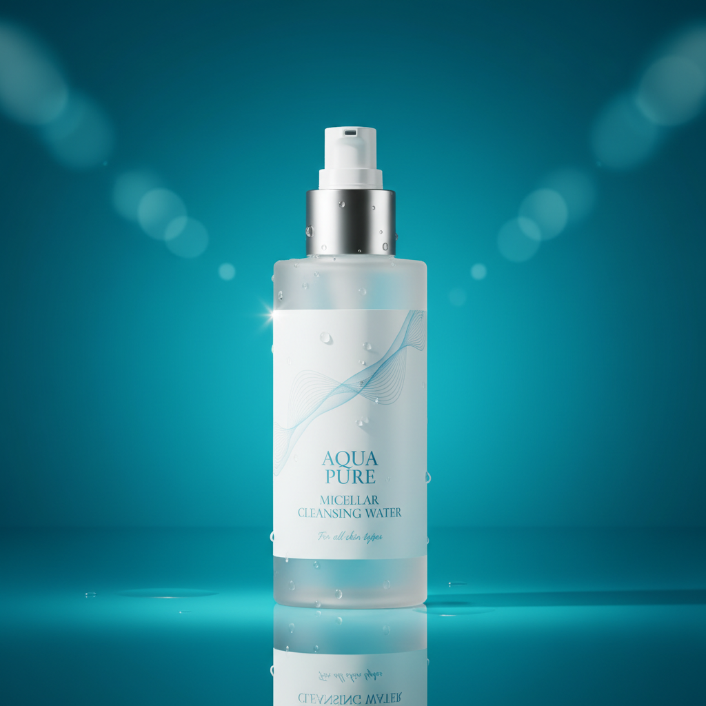 Micellar Water bottle on turquoise background