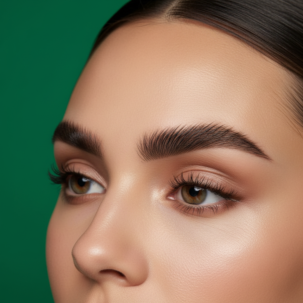 Perfectly shaped brows on green background
