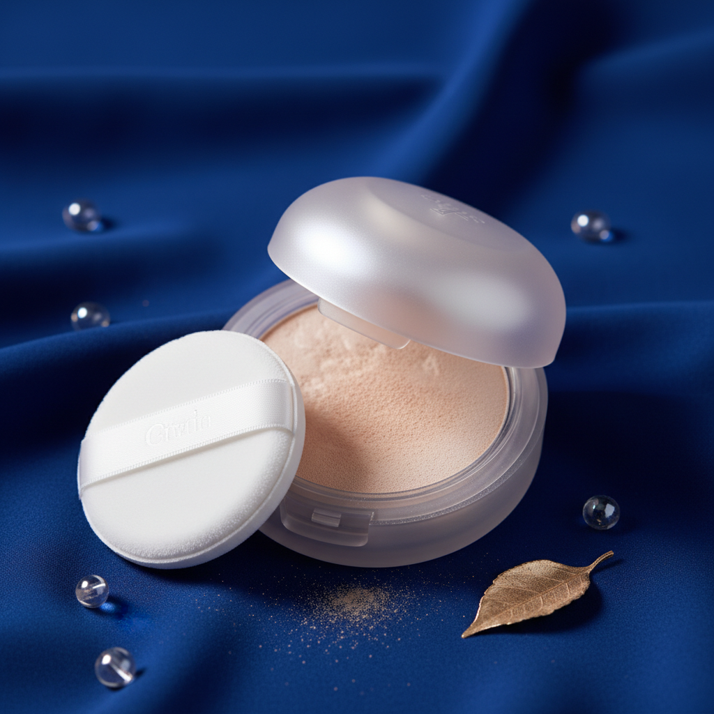 Translucent Setting Powder compact on blue background